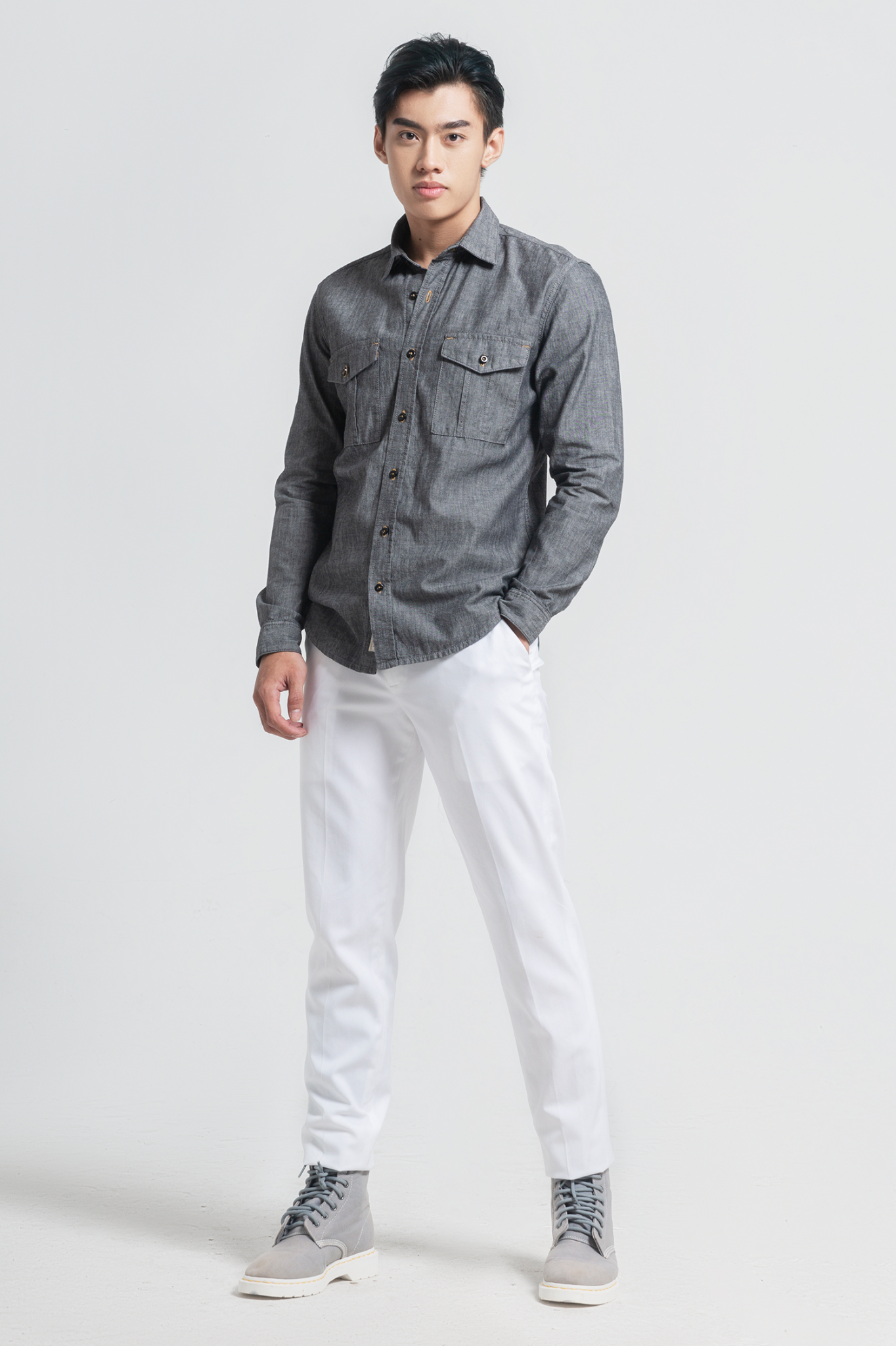 Áo Sơ Mi Nam Denim Xám Khói. Smokey Grey Denim Shirt - 221MN4034B1