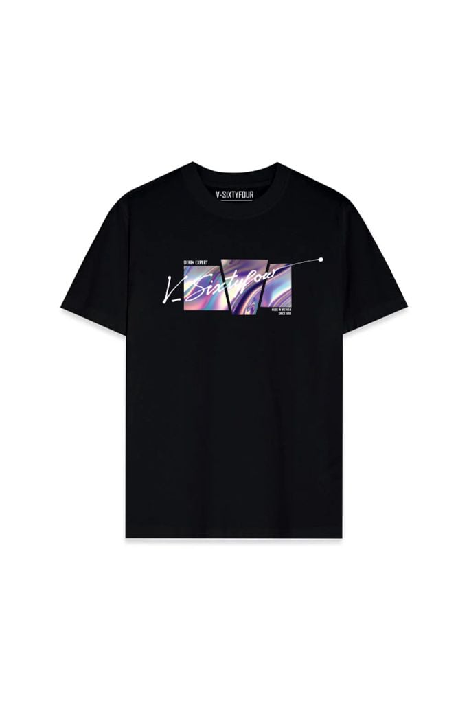 Áo Thun Nam Dáng Oversize Họa Tiết Hologram Màu Đen. Men's Oversize T-Shirt With Hologram Pattern In Black - 124MN3023F1