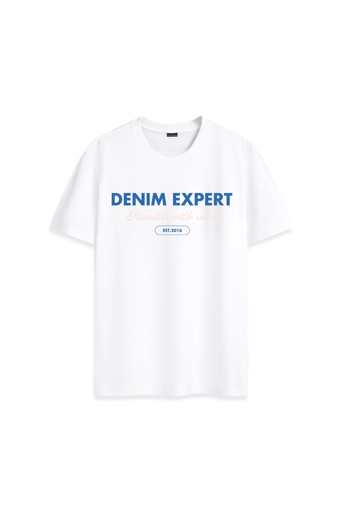 Áo Thun Nam Cotton Màu Trắng Hoạ Tiết Typo Denim Expert - 224MN3023B1