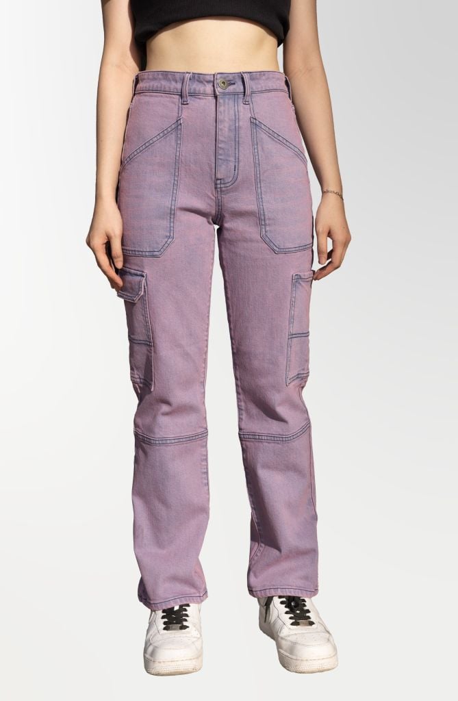 Quần Jeans Nữ Dáng Đứng Màu Nhuộm Tím Lavender. Women's Straight-Leg Jeans Lavender Dye - 222WD1083A1