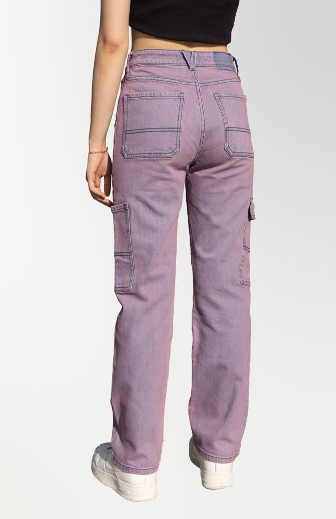 Quần Jeans Nữ Dáng Đứng Màu Nhuộm Tím Lavender. Women's Straight-Leg Jeans Lavender Dye - 222WD1083A1