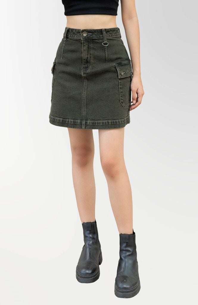 Váy Túi Hộp Dáng Chữ A Màu Moss Green -  Moss Green  Box Pocket Skirt - 222WD1111F2