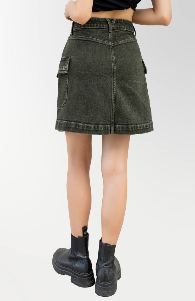 Váy Túi Hộp Dáng Chữ A Màu Moss Green -  Moss Green  Box Pocket Skirt - 222WD1111F2