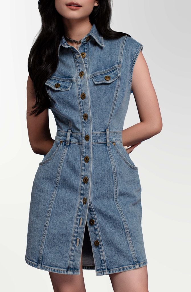Đầm Denim Không Tay Dáng Suông Màu Xanh Steel. Blue Steal Denim Dress - 122WD1124F1