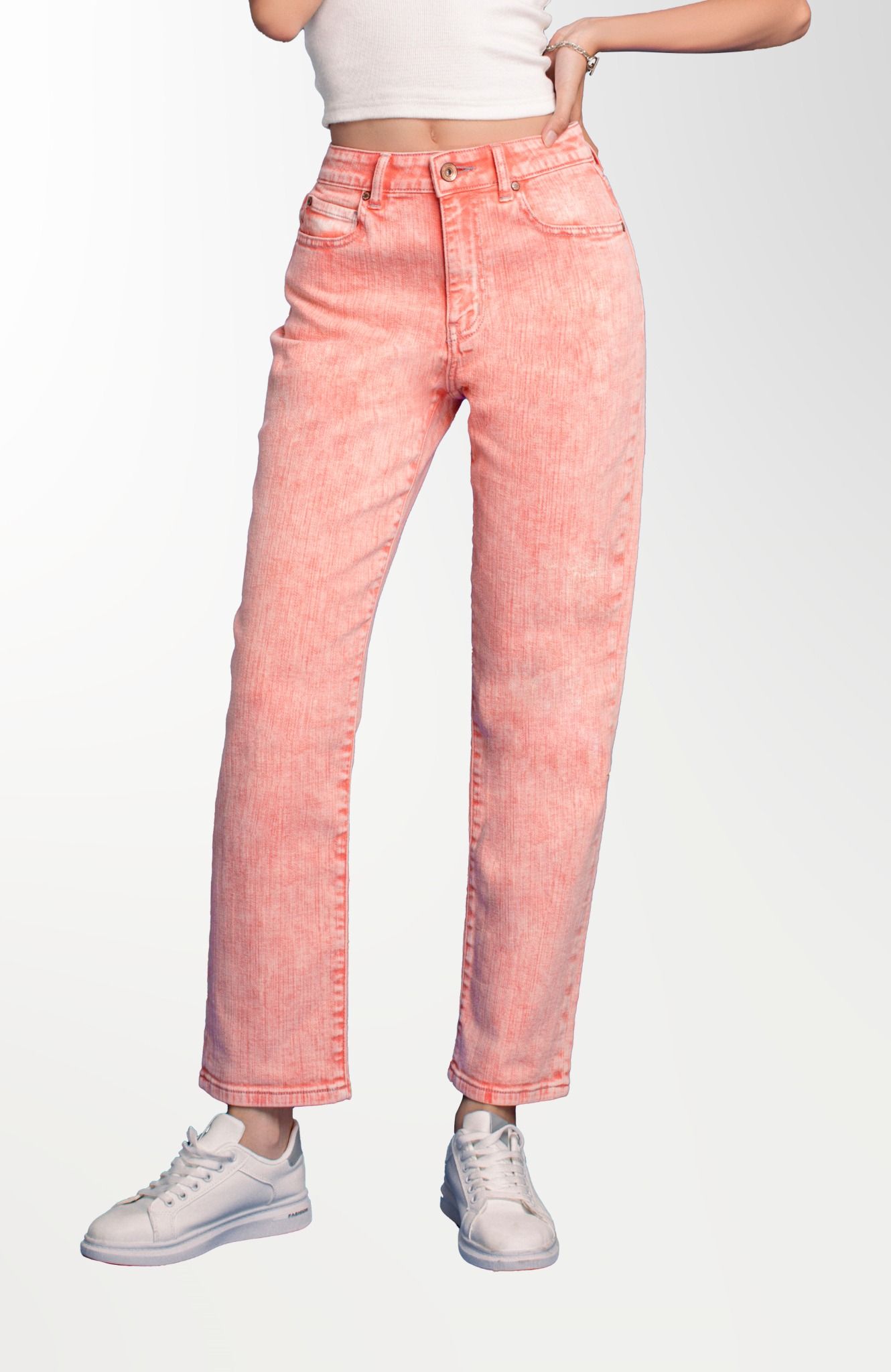 Quần Jeans Nữ Màu Cam Nhạt Dáng Đứng - Light Orange Straight Women's Jeans - 222WN1083F2830