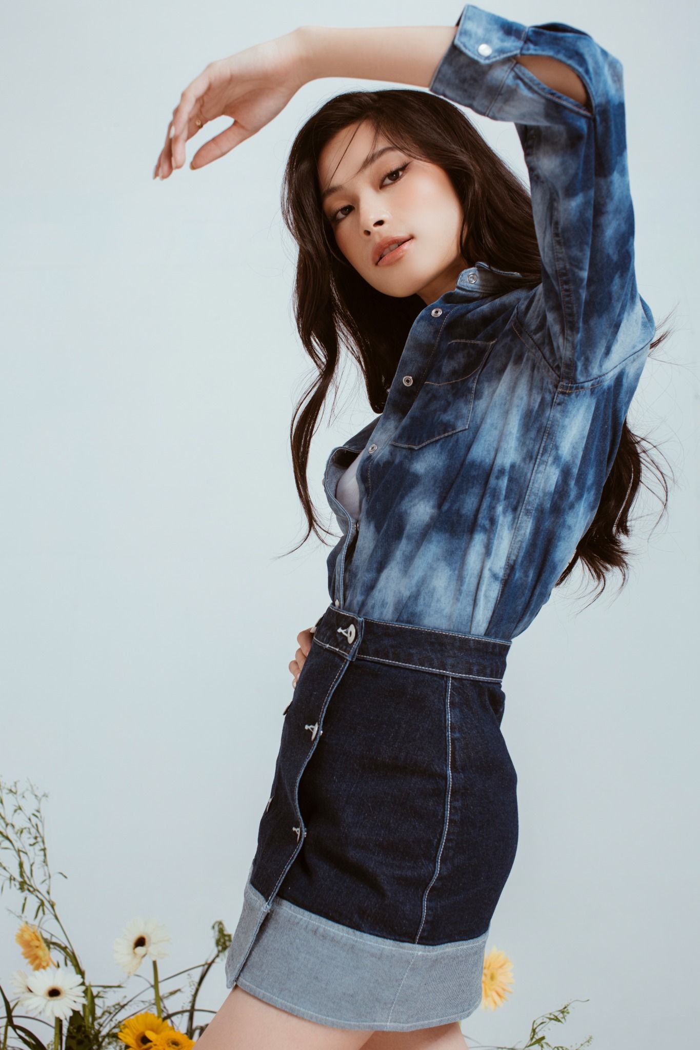 Chân Váy Chữ A Denim Gấp Lai. Denim Wrap Skirt - 122WD1111F1