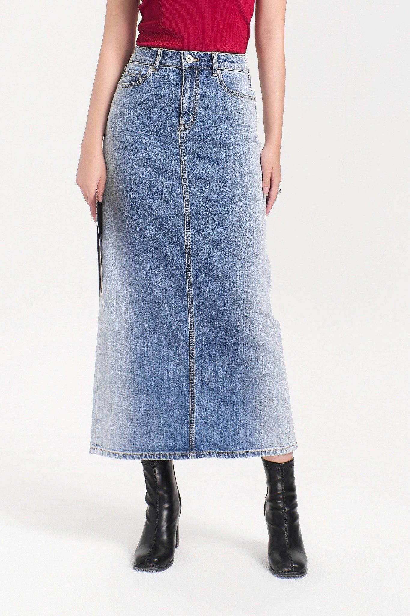 Chân Váy Denim Dáng Dài Xẻ Tà Sau - 223WD1115F5950