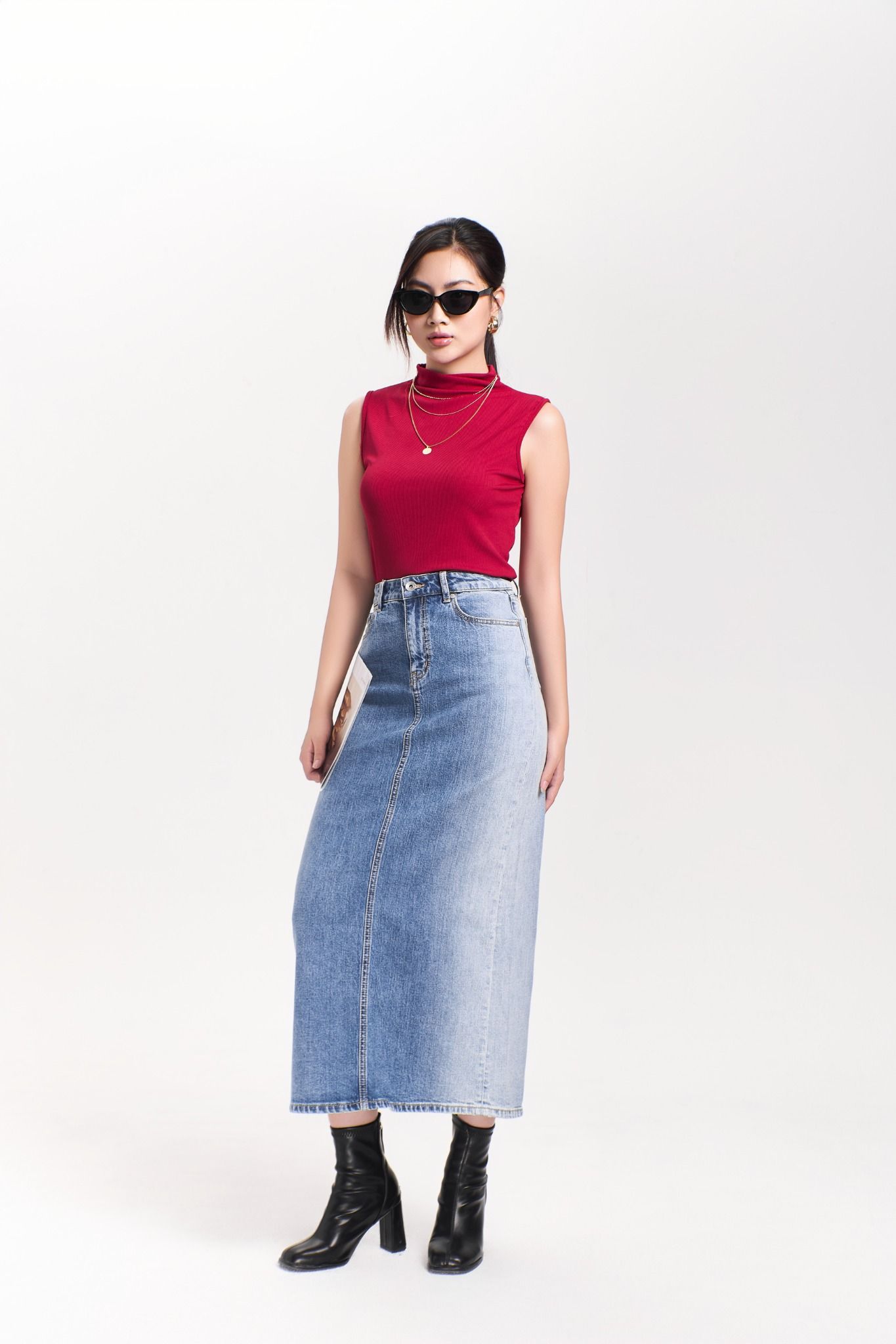 Chân Váy Denim Dáng Dài Xẻ Tà Sau - 223WD1115F5950
