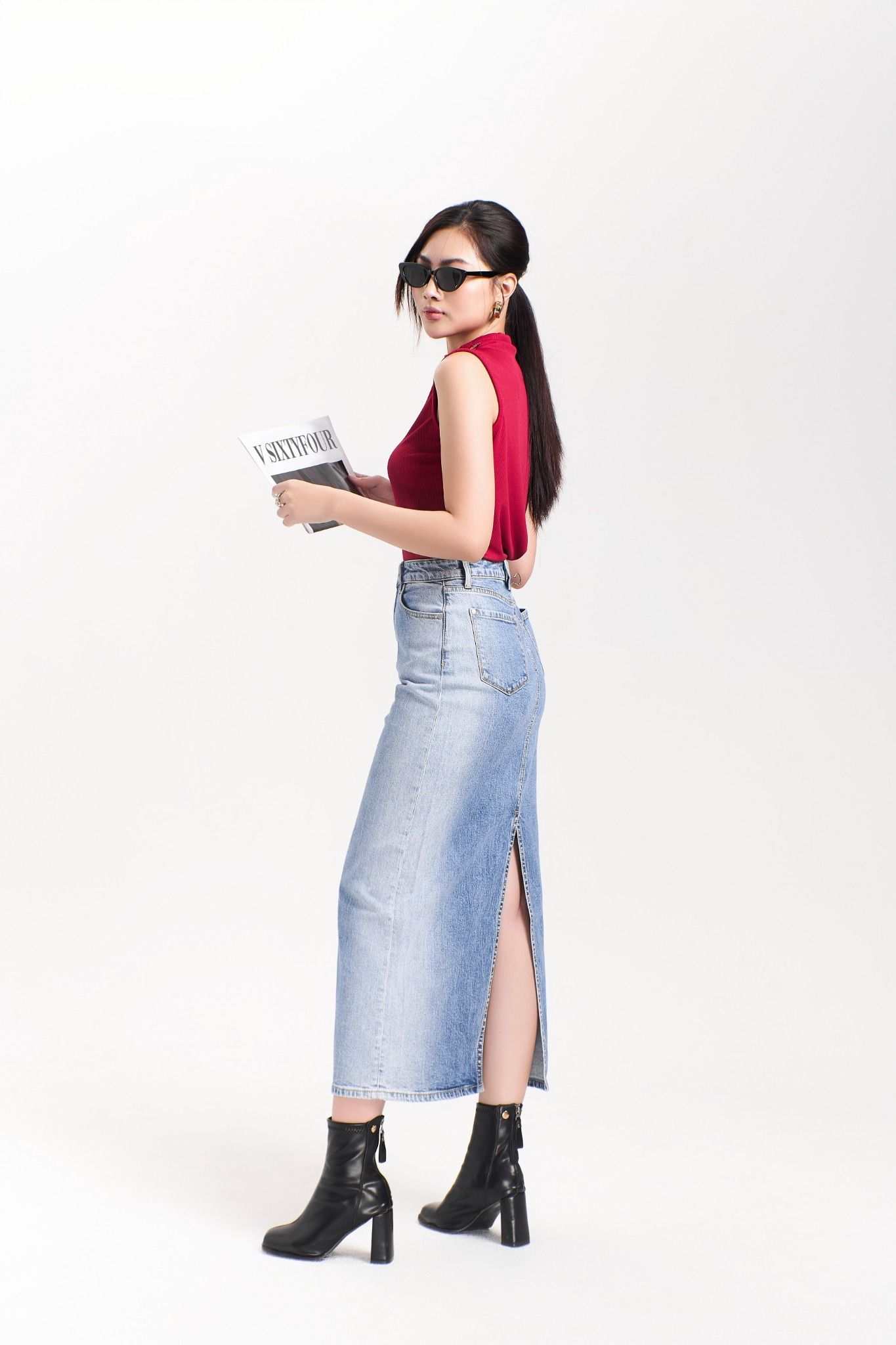 Chân Váy Denim Dáng Dài Xẻ Tà Sau - 223WD1115F5950