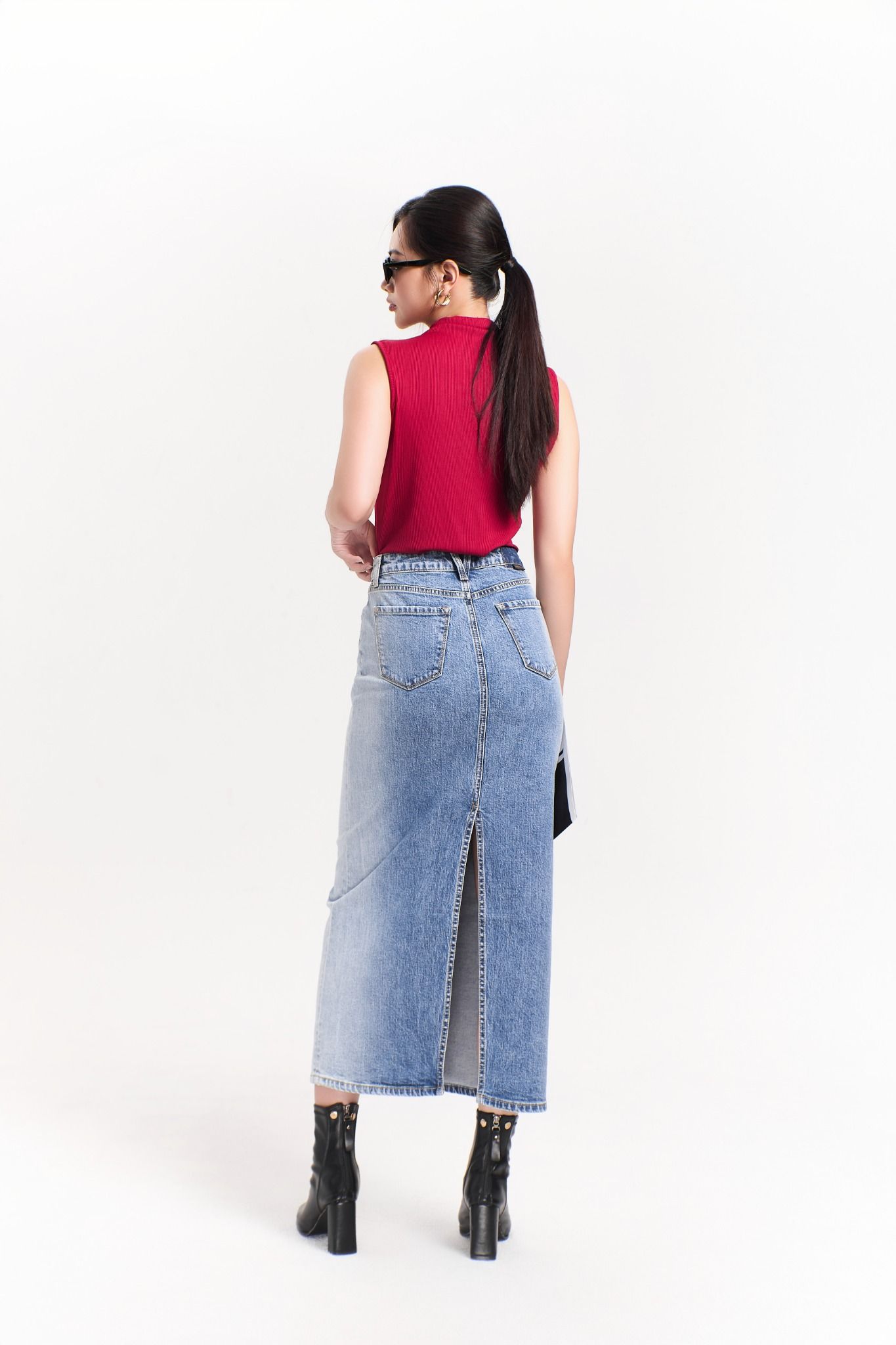 Chân Váy Denim Dáng Dài Xẻ Tà Sau - 223WD1115F5950