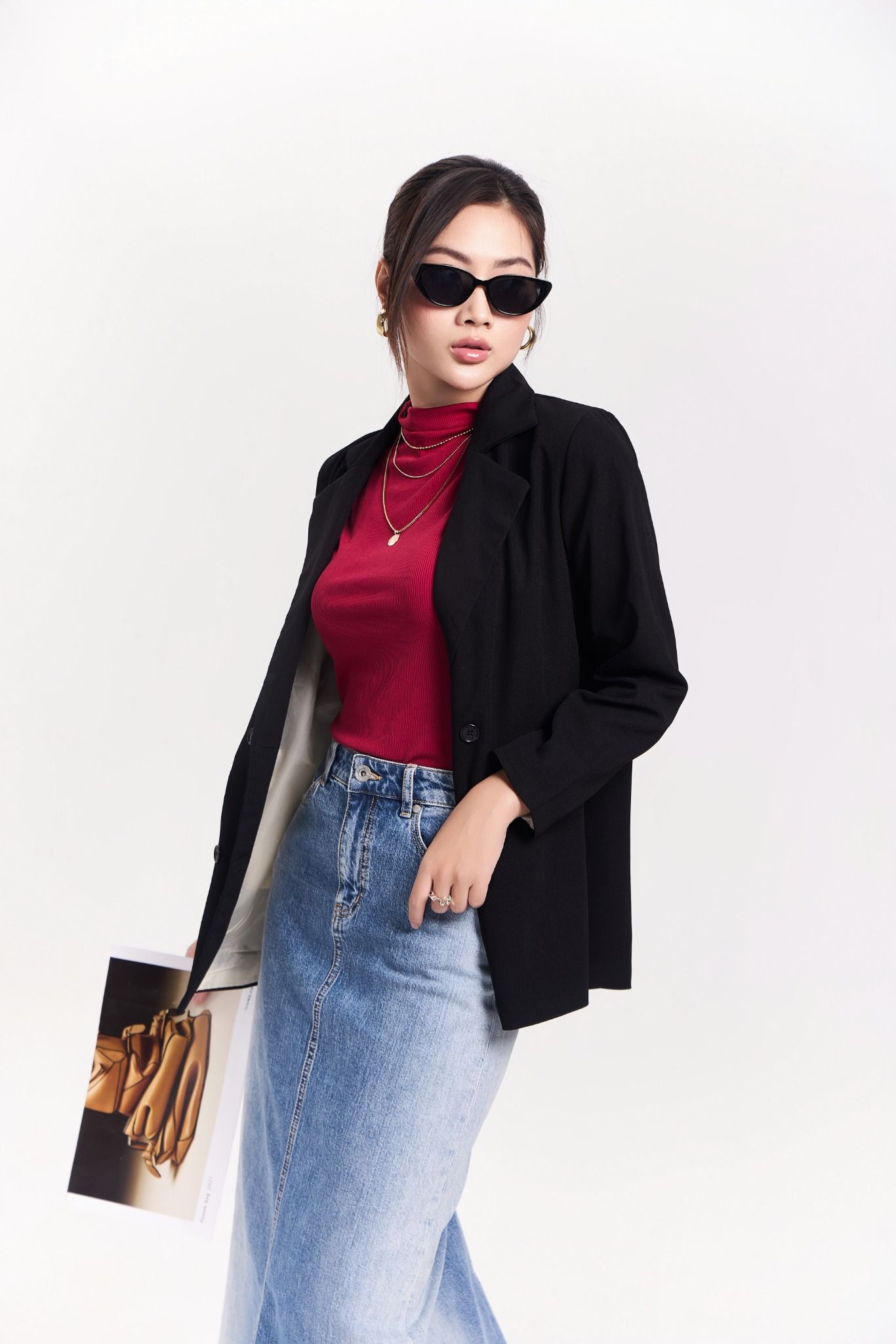 Chân Váy Denim Dáng Dài Xẻ Tà Sau - 223WD1115F5950
