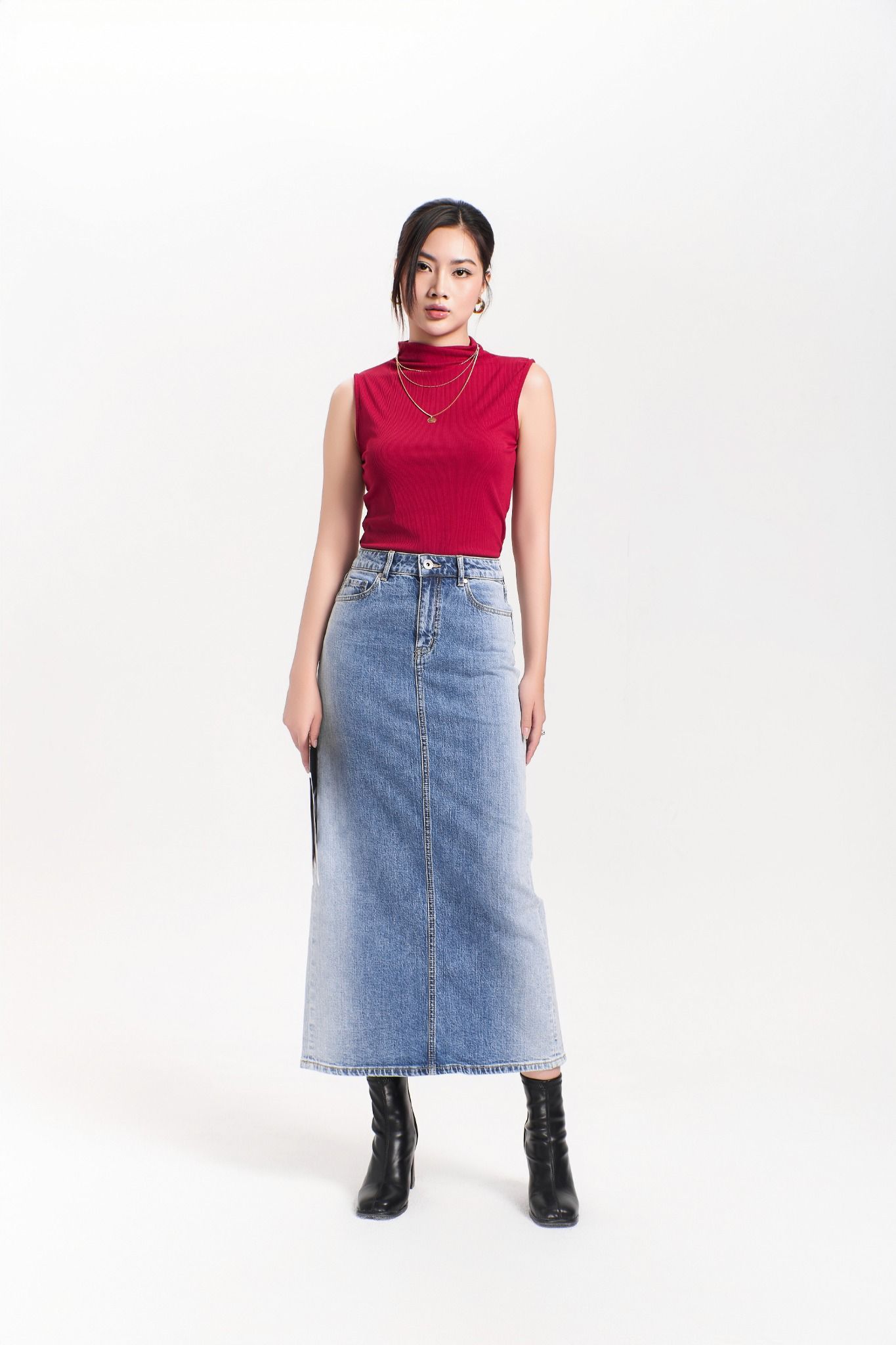 Chân Váy Denim Dáng Dài Xẻ Tà Sau - 223WD1115F5950
