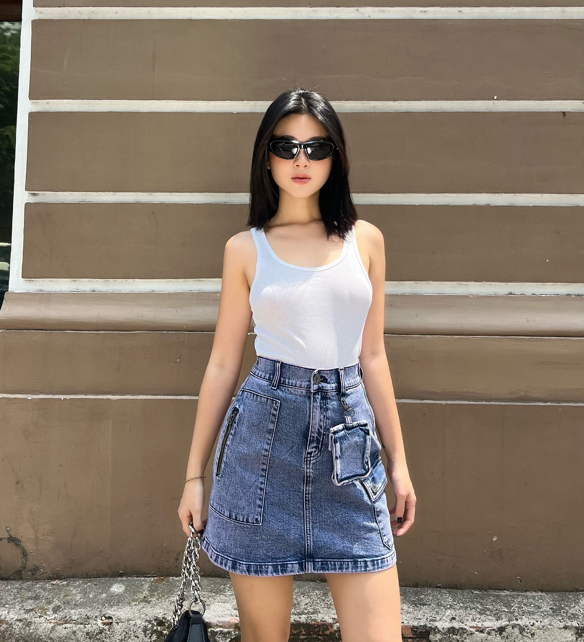 Chân Váy Denim Nữ Dáng Chữ A Nhuộm Tím. Purple A-line Women's Denim Skirt - 222WD1111F1