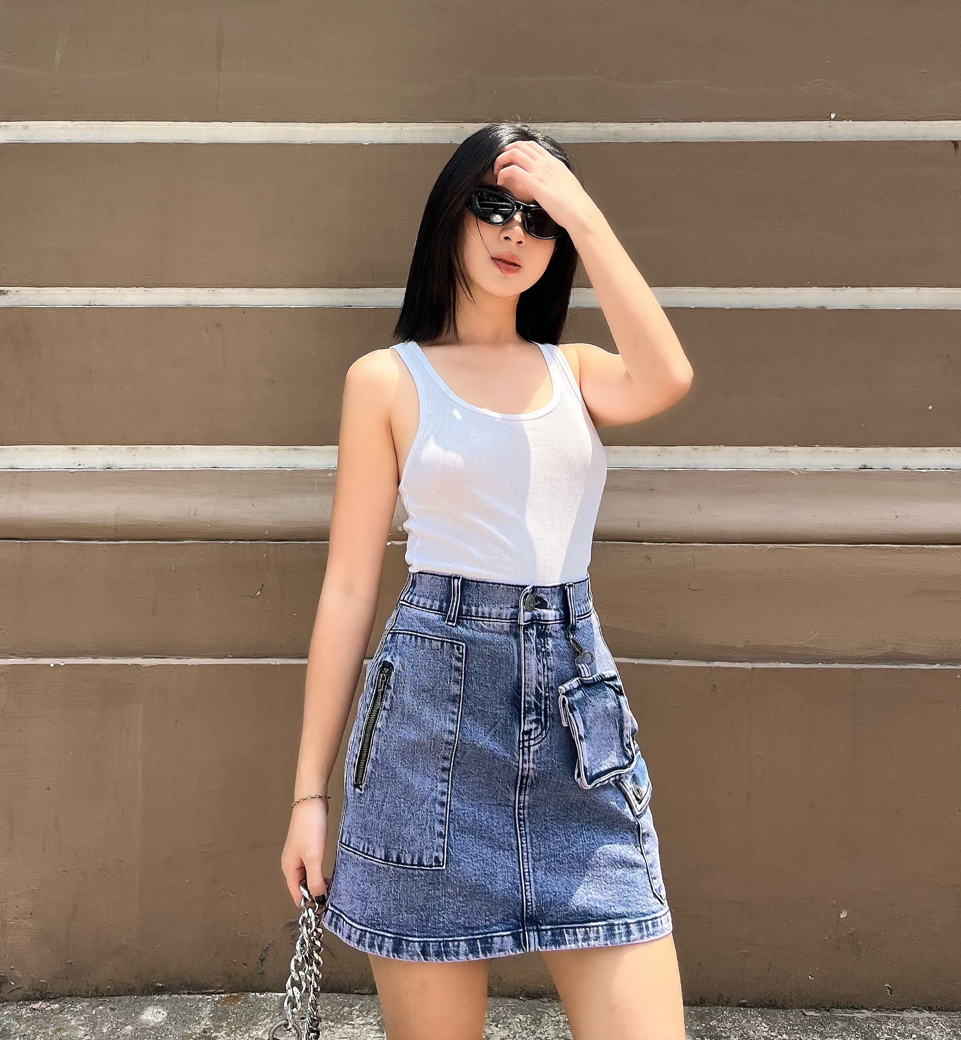 Chân Váy Denim Nữ Dáng Chữ A Nhuộm Tím. Purple A-line Women's Denim Skirt - 222WD1111F1