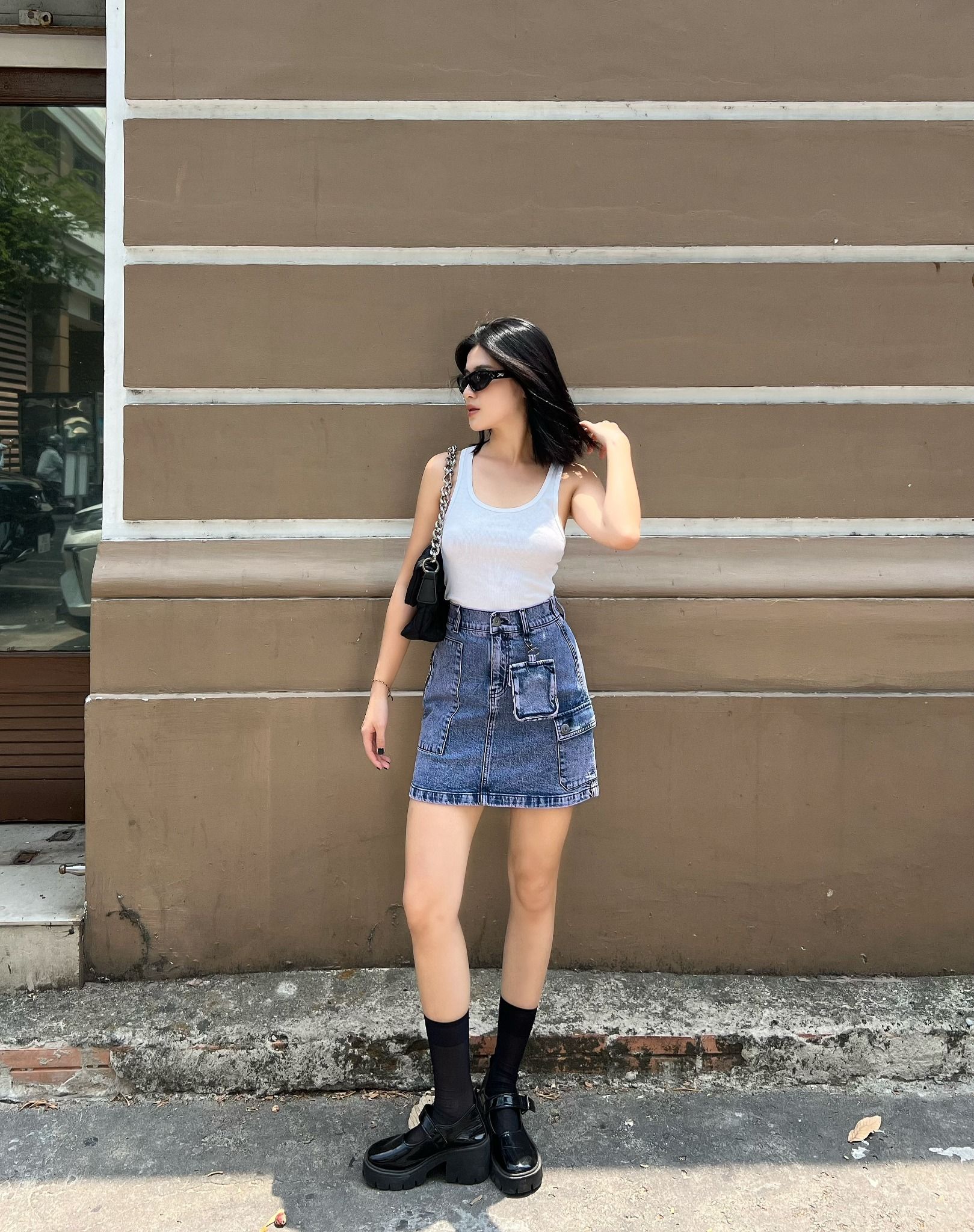 Chân Váy Denim Nữ Dáng Chữ A Nhuộm Tím. Purple A-line Women's Denim Skirt - 222WD1111F1