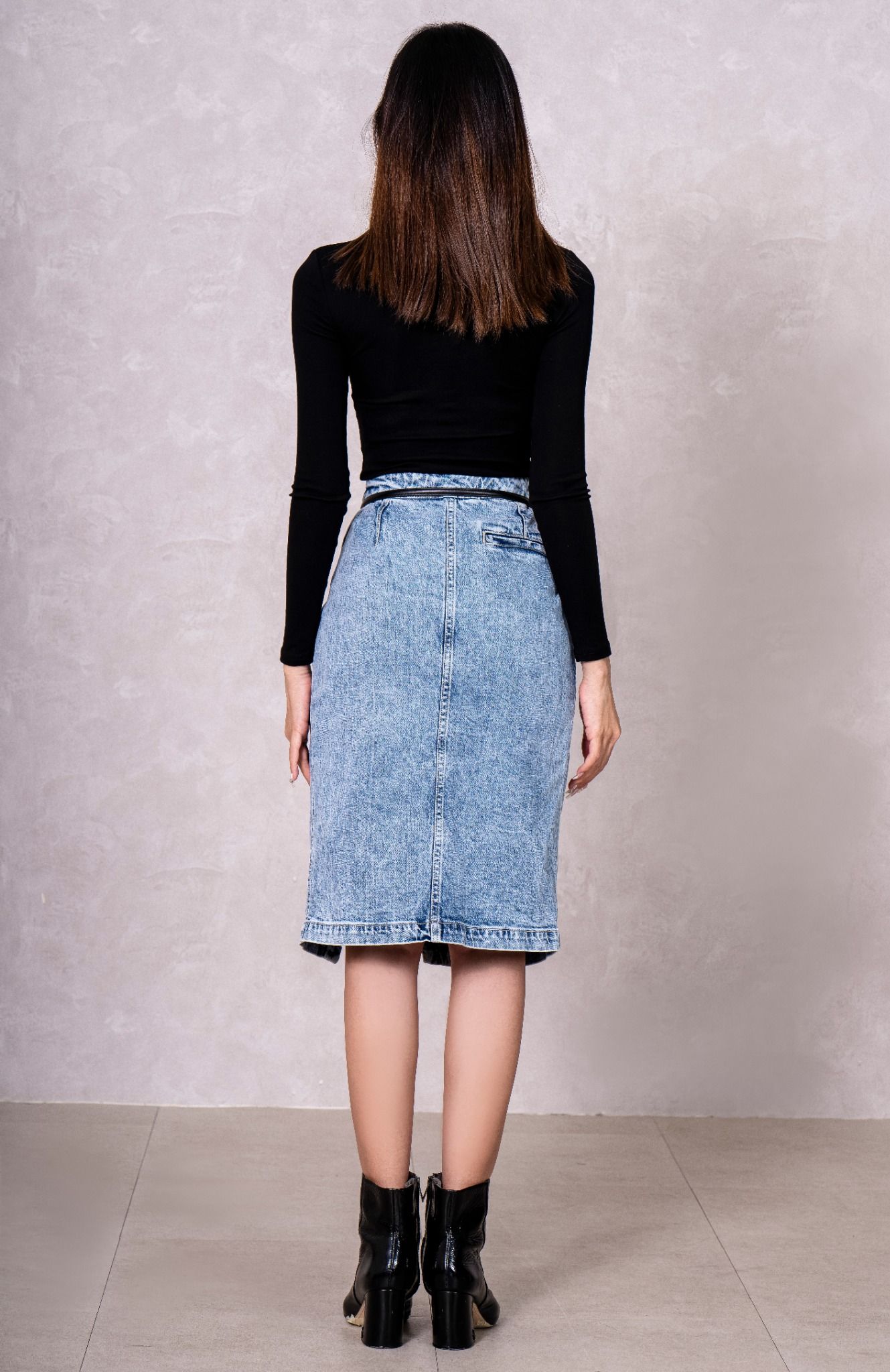 Chân Váy Jeans Nữ Dáng Bút Chì Xẻ Tà. Women's Pencil Split Jeans Skirt - 223WD2116F2
