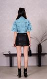 Chân Váy Nữ Ngắn Phủ Màu Đen Giả Da. Women's Black Faux Leather Short Skirt - 223WD1114B1001