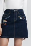 Chân Váy Chữ A Thêu Happy. 'Happy' Embroidered Denim Skirt - 121WD1111A2993