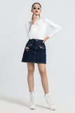 Chân Váy Chữ A Thêu Happy. 'Happy' Embroidered Denim Skirt - 121WD1111A2993