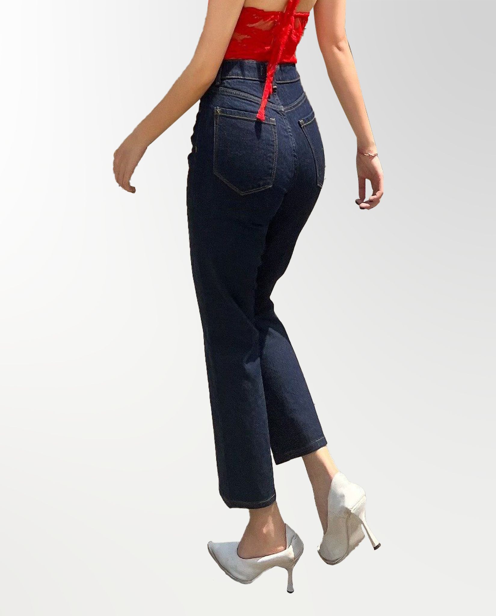 Quần Jeans Lửng Dáng Suông Phối Chỉ Caramel. Caramel Thread Ankle Straight Jeans - 222WD2093B1