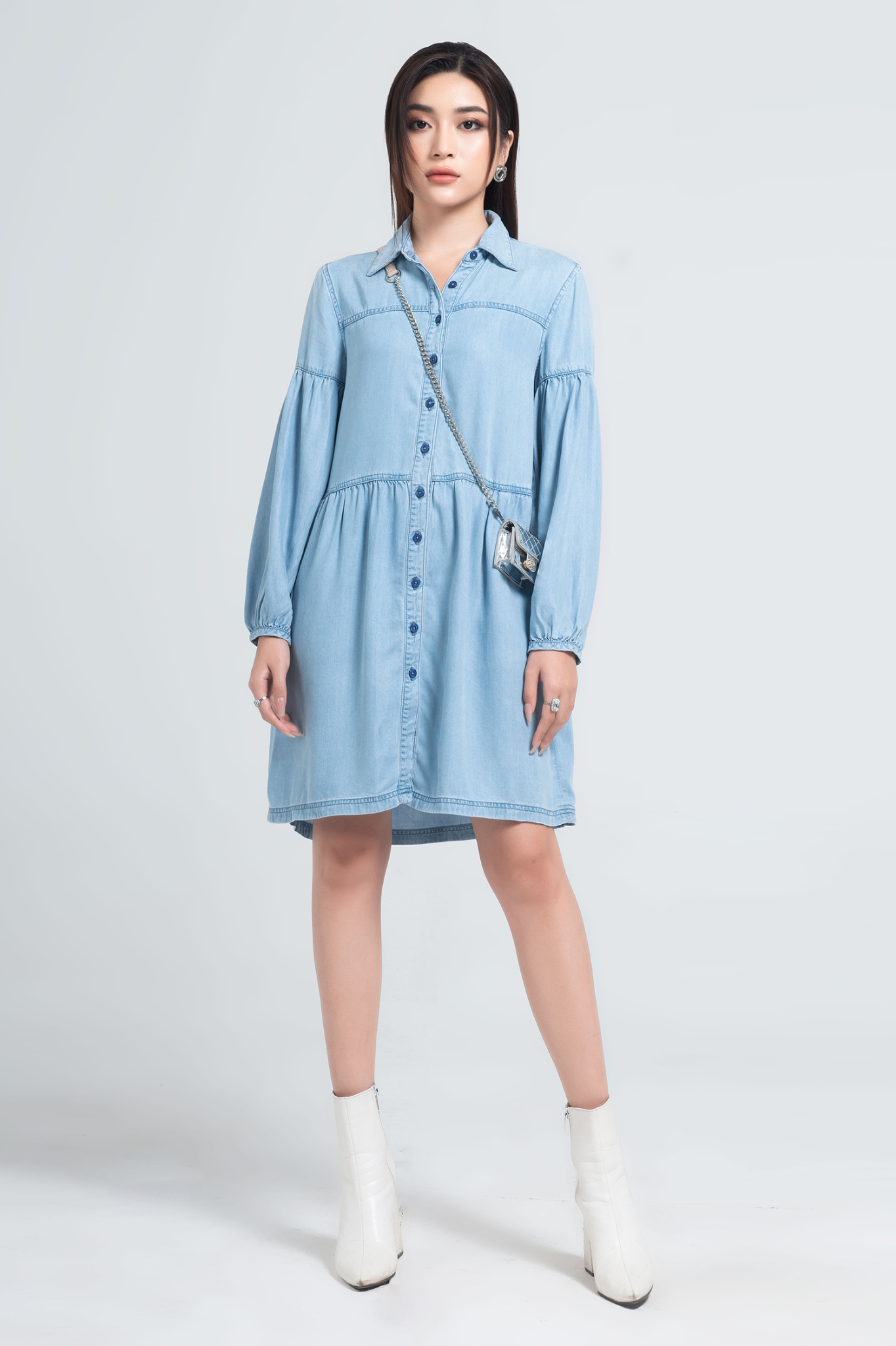 Đầm Tencel Nữ Dáng Xòe Tay Phồng. Tencel Babydoll Dress - 121WD2126F1