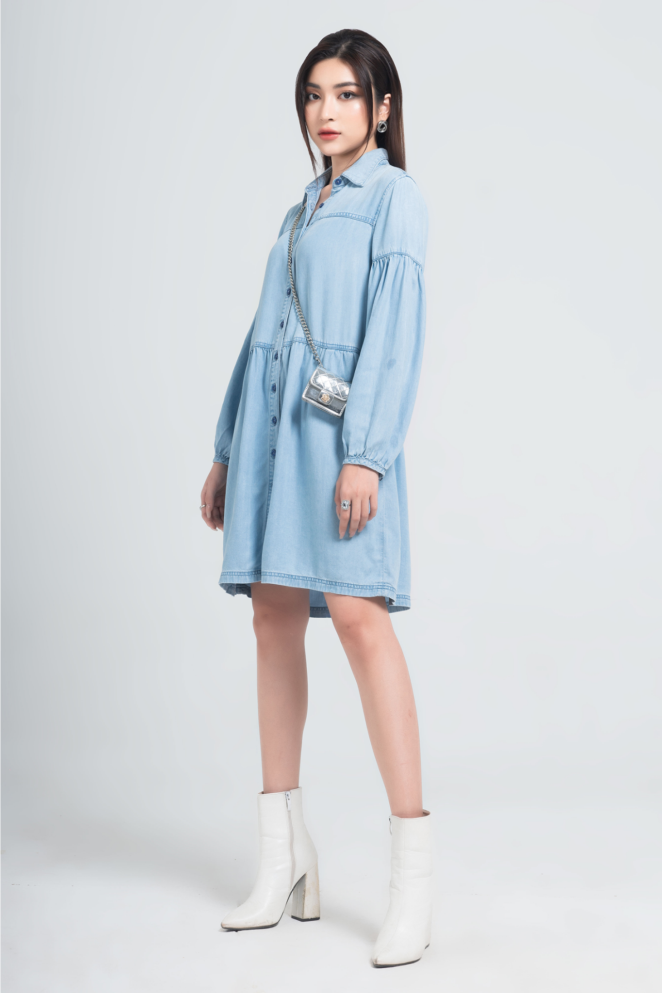 Đầm Tencel Nữ Dáng Xòe Tay Phồng. Tencel Babydoll Dress - 121WD2126F1