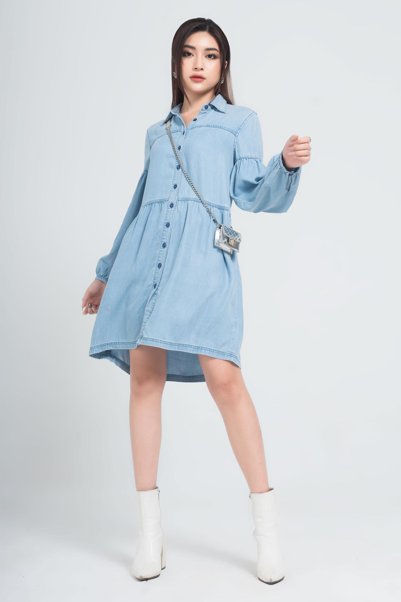 Đầm Tencel Nữ Dáng Xòe Tay Phồng. Tencel Babydoll Dress - 121WD2126F1