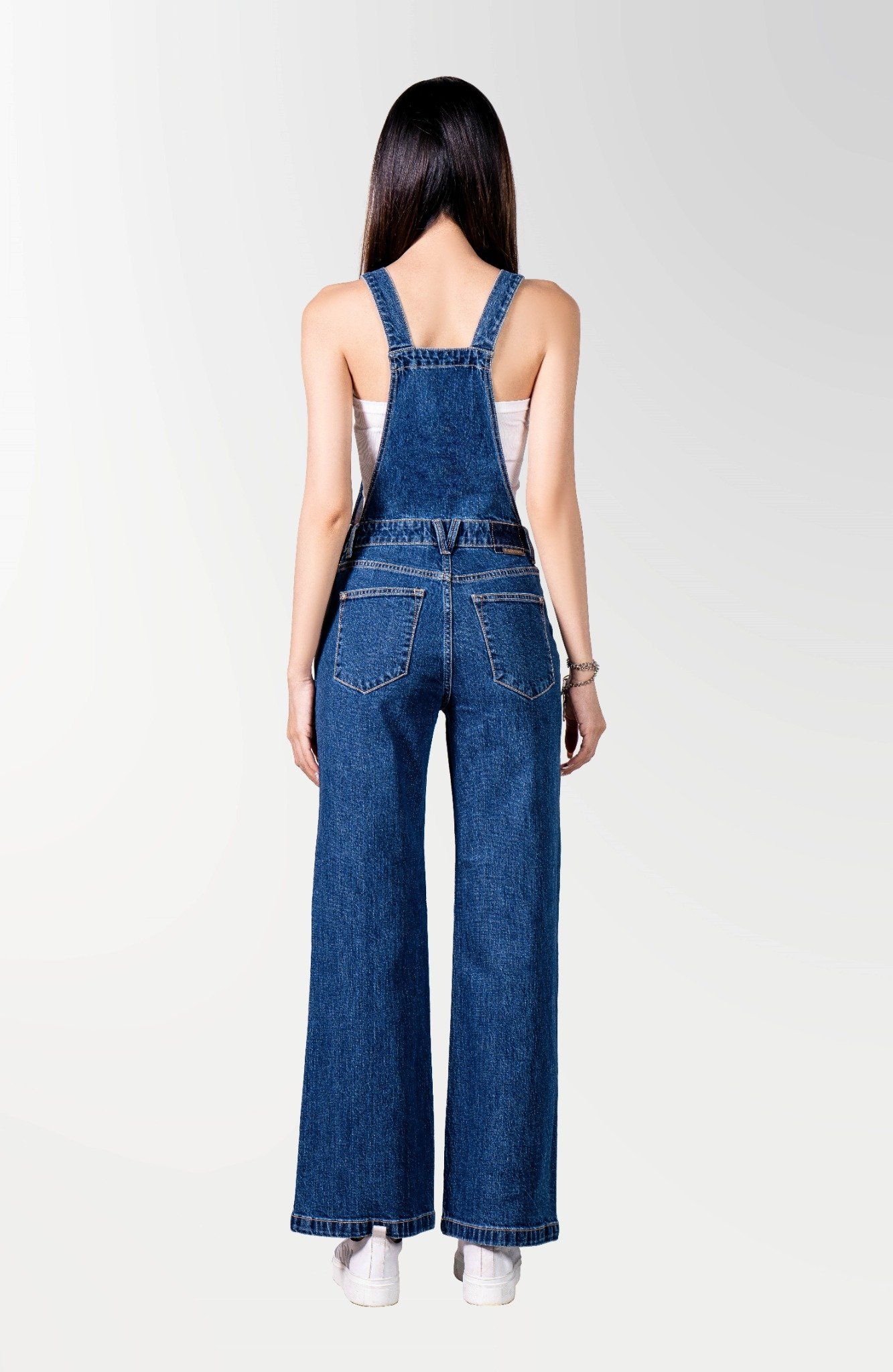Quần Yếm Dài Ống Rộng Màu Xanh Đậm. Dark Blue Wide Leg Overalls - 223WD1133F1950