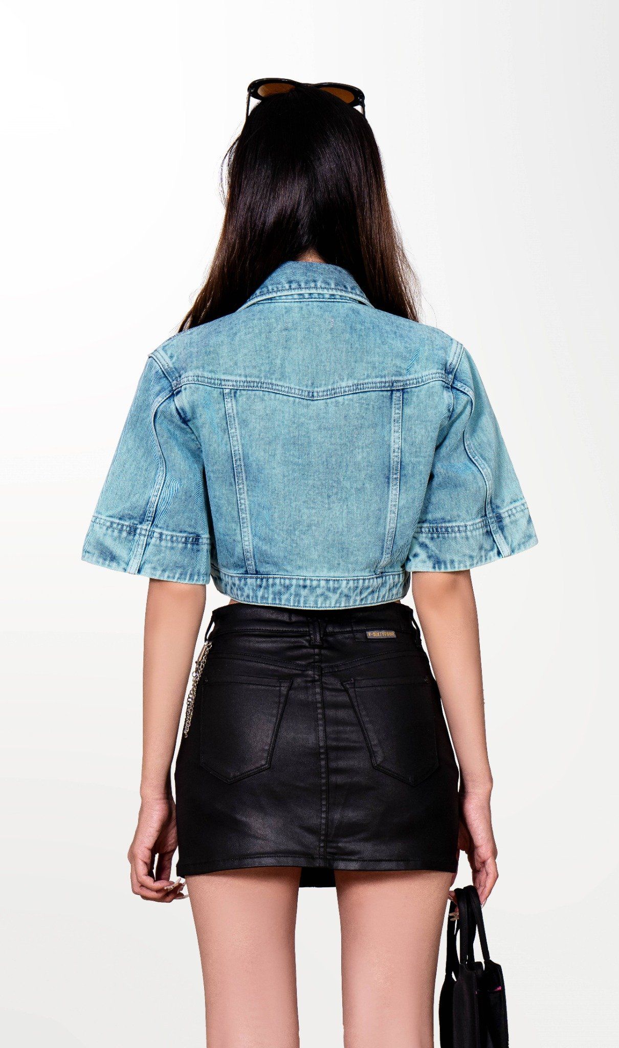 Áo Denim Nữ Crop Bolero Jacket Nhuộm Màu Xanh Mint. Women's Denim Crop Bolero Jacket Dyed Mint Blue - 223WD1017F4330