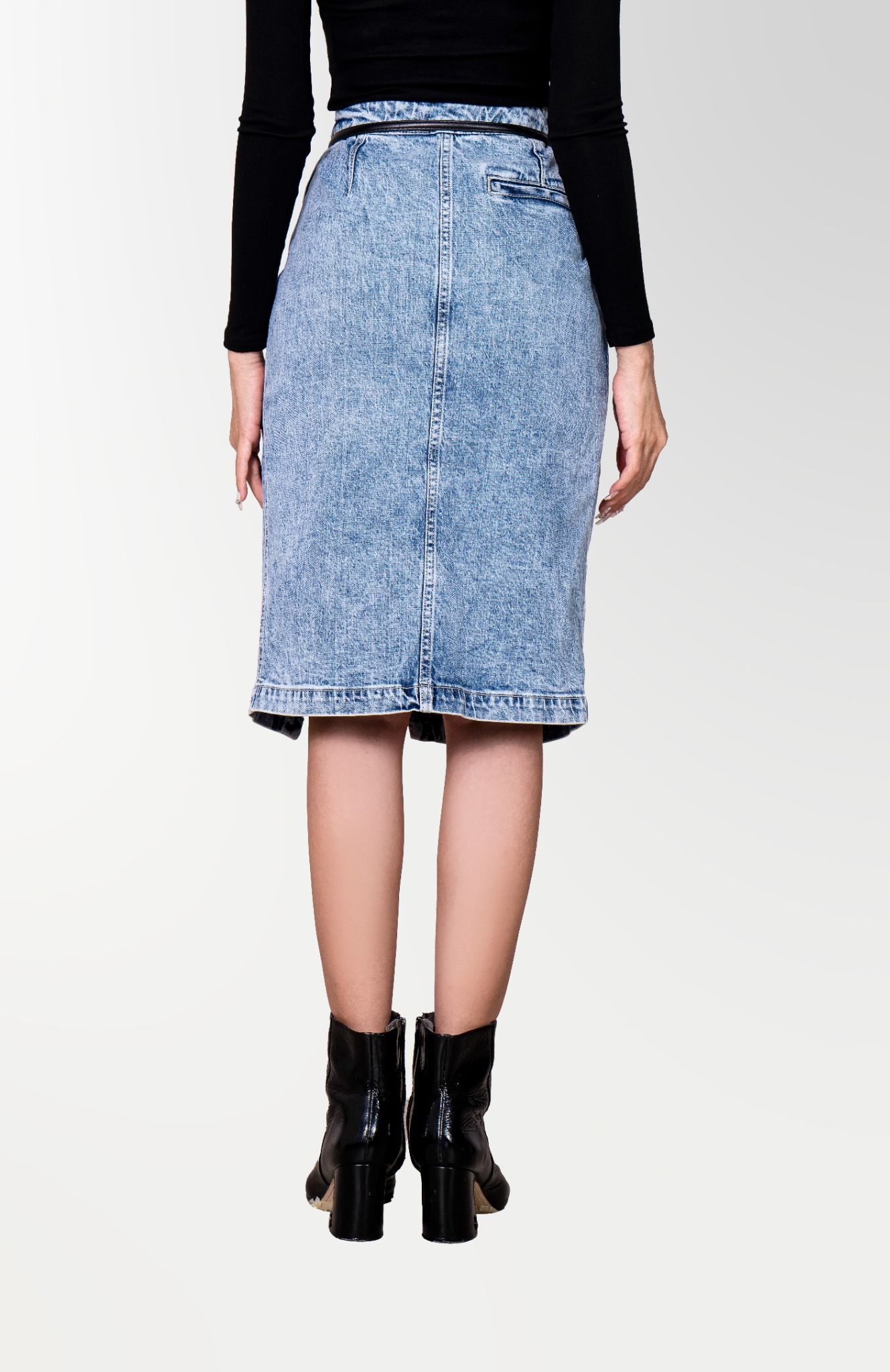 Chân Váy Jeans Nữ Dáng Bút Chì Xẻ Tà. Women's Pencil Split Jeans Skirt - 223WD2116F2