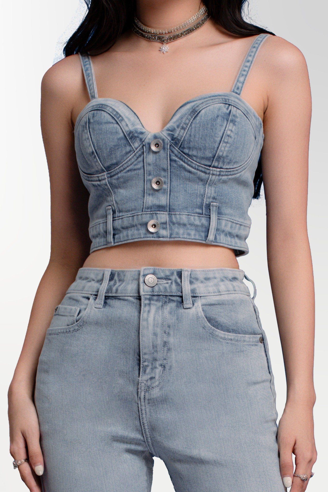 Áo Hai Dây Denim Màu Ice Blue - Ice Blue Denim Bra - 122WD1017F2