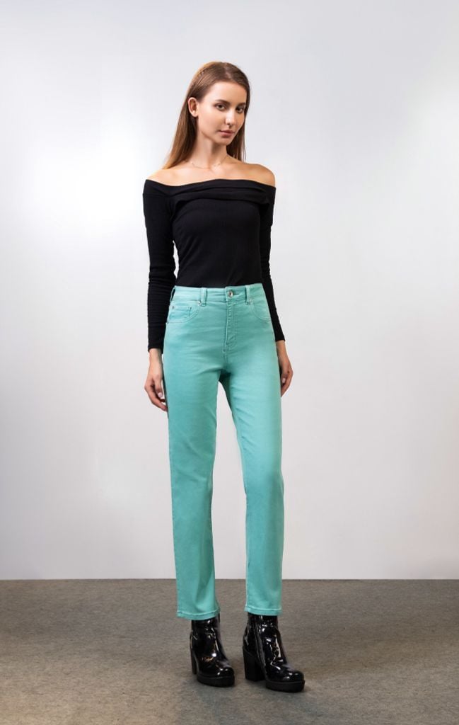 Quần Jeans Nữ Dáng Straight Màu Xanh Mint. Mint Green Straight Women's Jeans - 123WN1083F1
