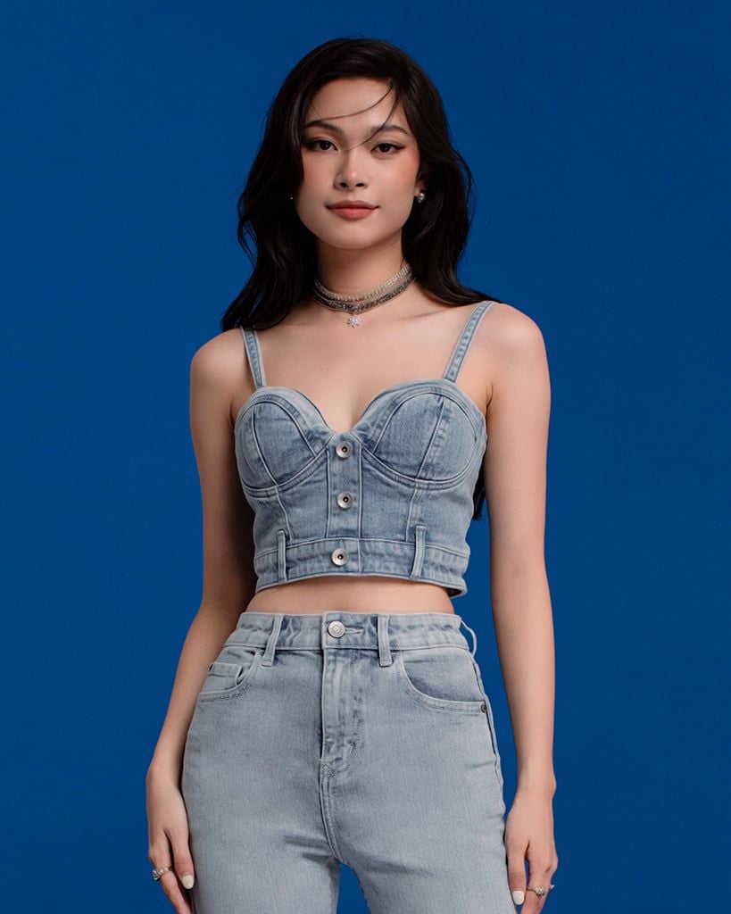 Áo Hai Dây Denim Màu Ice Blue - Ice Blue Denim Bra - 122WD1017F2