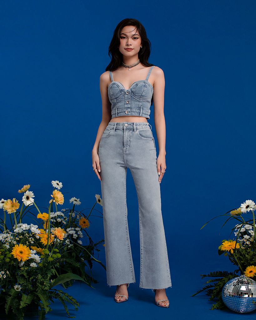 Áo Hai Dây Denim Màu Ice Blue - Ice Blue Denim Bra - 122WD1017F2