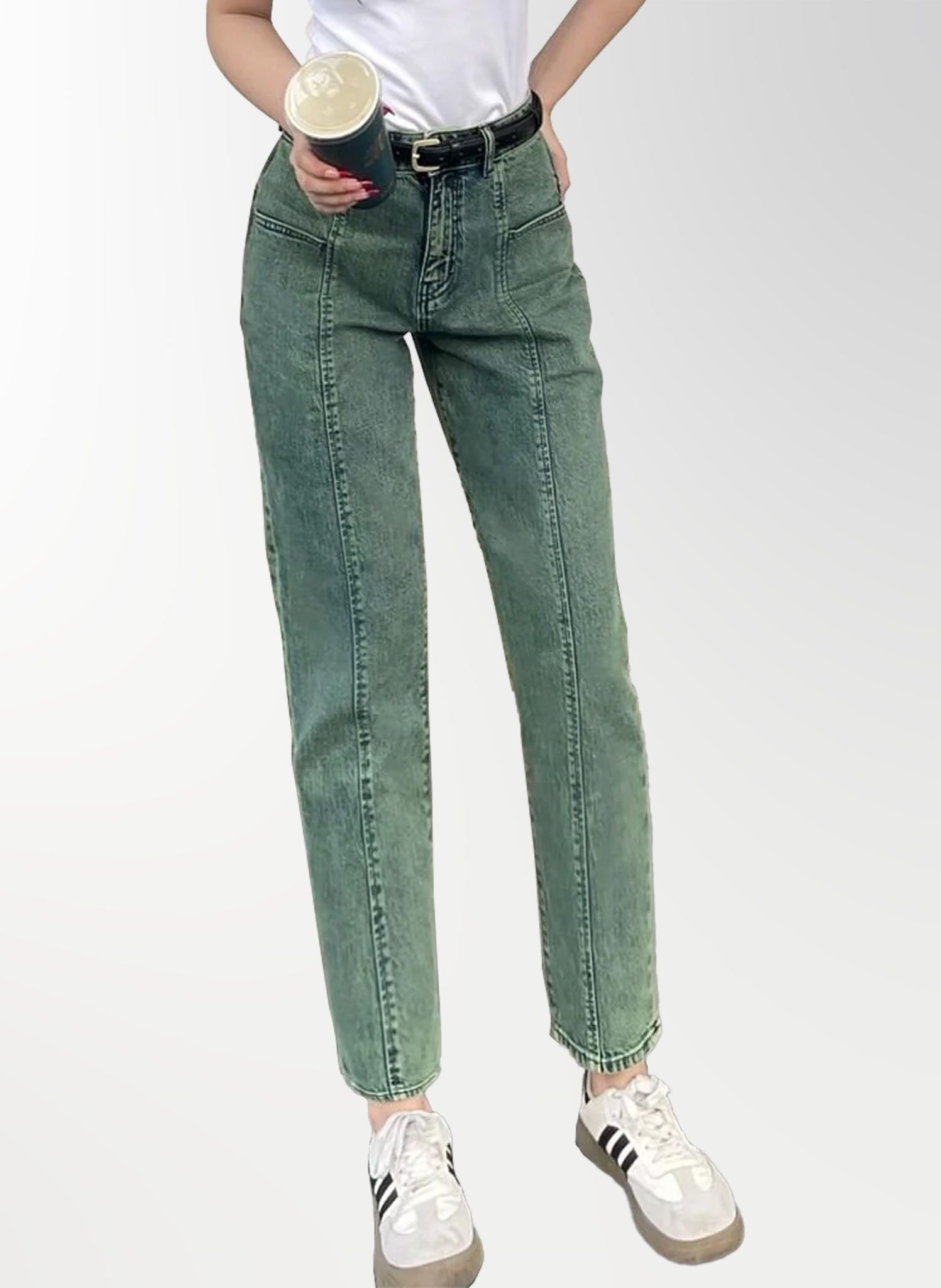 Quần Dài Dáng Baggy Rã Thân Trước Màu Xanh Rêu. Moss Green Baggy Pants with Striped Front - 123WD1089F1370