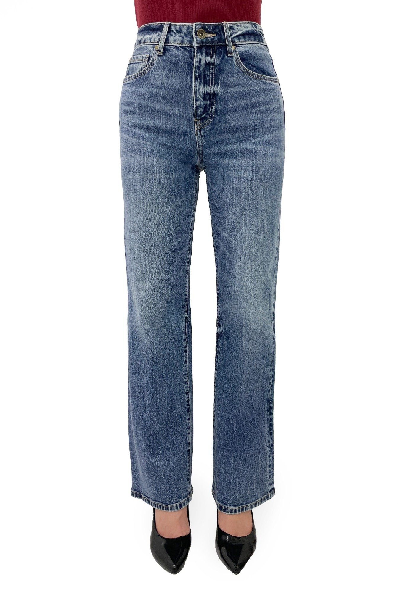 Quần Jeans Nữ Dáng Straight Ống Đứng Màu Med Blue - Med Blue Straight Women's Jeans - 124WD2083B1