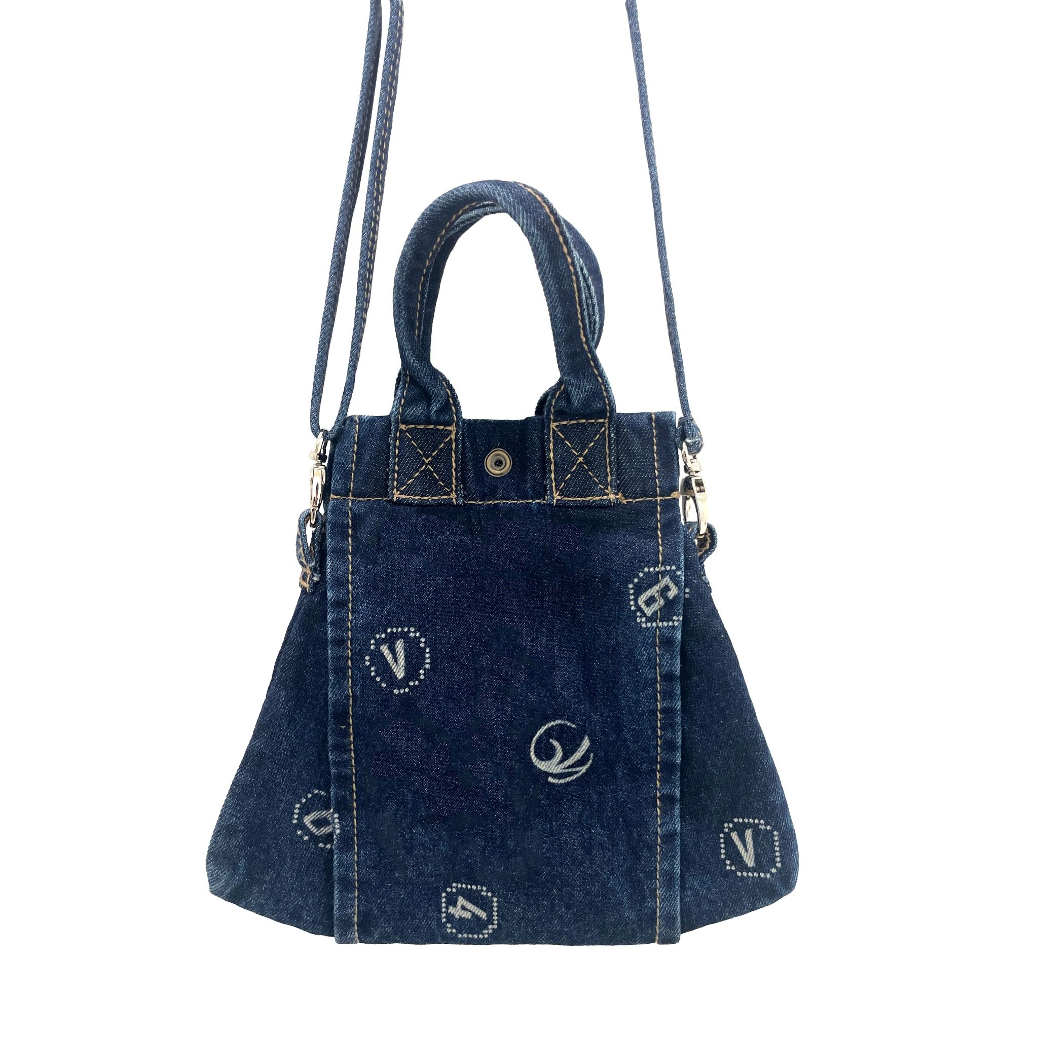 Túi Denim Mini Quai Đeo Chéo Màu Xanh Đậm Wash Hoạ Tiết Hoa Hồng - 124WD2143F2970