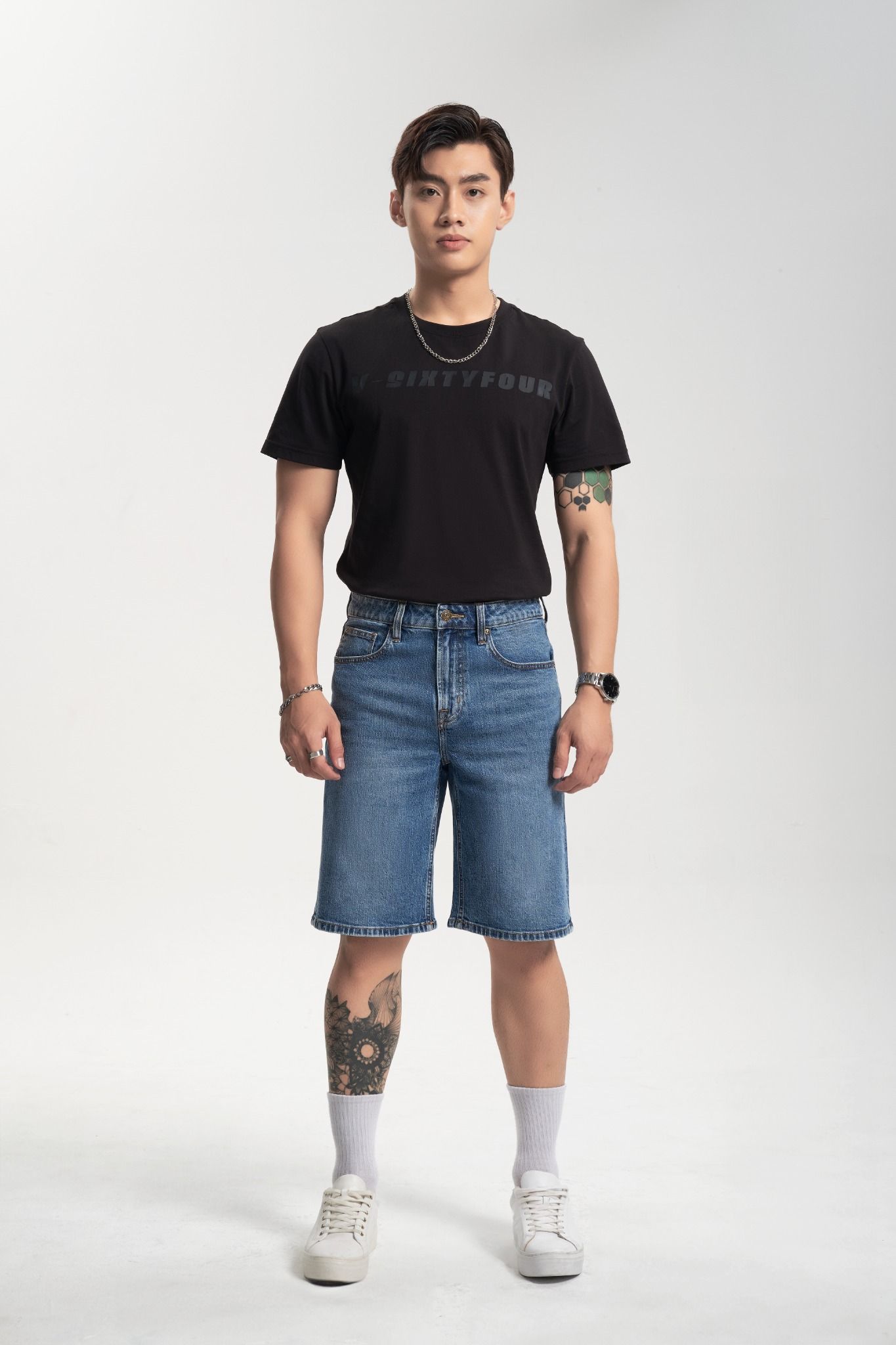 Quần Shorts Jeans Nam Dáng Rộng Màu Xanh Sáng. Light Blue Men's Jeans Shorts - 123MD4103B1
