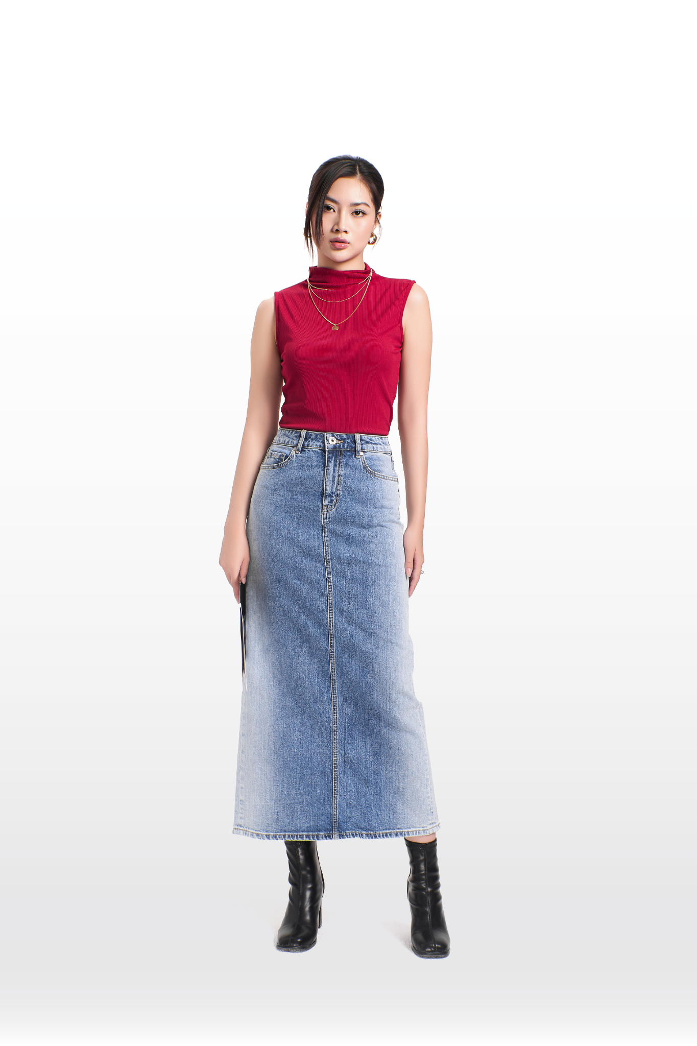 Chân Váy Denim Dáng Dài Xẻ Tà Sau - 223WD1115F5950