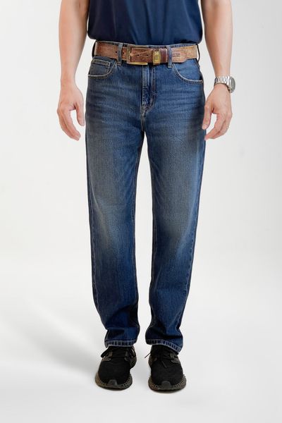 Quần Jeans Nam Màu Xanh Đậm Dáng Straight. Straight Dark Blue Men's Jeans - 123MD4083B1970