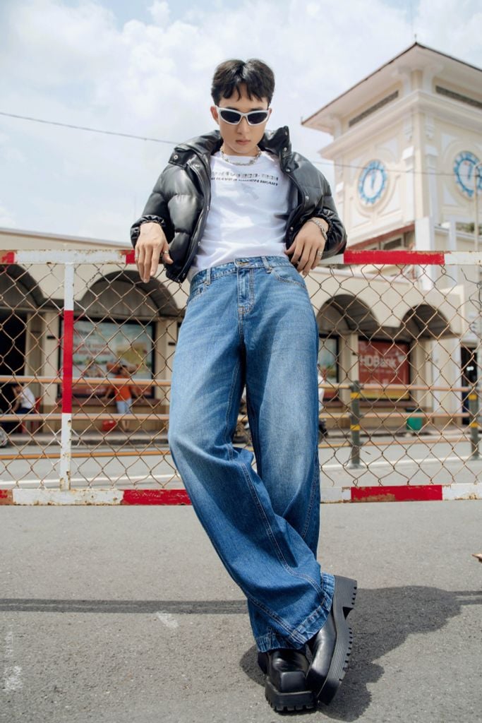 Quần Jeans Nam Dáng Wide-Leg Màu Med Blue - 224MD3085F2