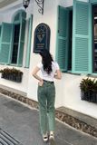 Quần Dài Dáng Baggy Rã Thân Trước Màu Xanh Rêu. Moss Green Baggy Pants with Striped Front - 123WD1089F1370