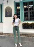 Quần Dài Dáng Baggy Rã Thân Trước Màu Xanh Rêu. Moss Green Baggy Pants with Striped Front - 123WD1089F1370