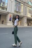 Quần Dài Dáng Baggy Rã Thân Trước Màu Xanh Rêu. Moss Green Baggy Pants with Striped Front - 123WD1089F1370