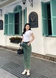 Quần Dài Dáng Baggy Rã Thân Trước Màu Xanh Rêu. Moss Green Baggy Pants with Striped Front - 123WD1089F1370