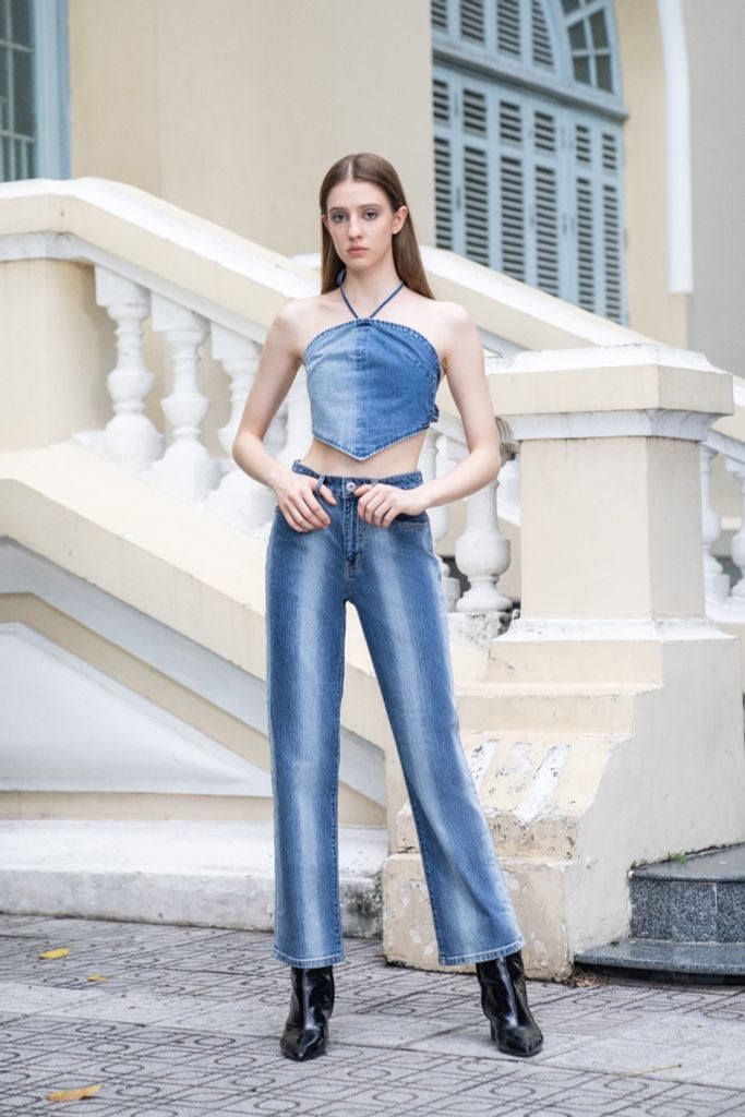 Quần Jeans Nữ Dáng Relax Laser Đậm Nhạt. Relax Laser Women's Jeans Dark Light - 123WD1080F3