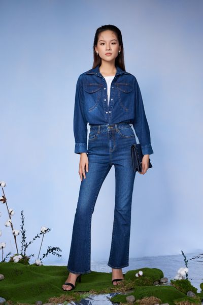 Quần Jeans Nữ Ống Loe Dark Blue. Dark Blue Women's Flared Jeans -  123WD1084B1970