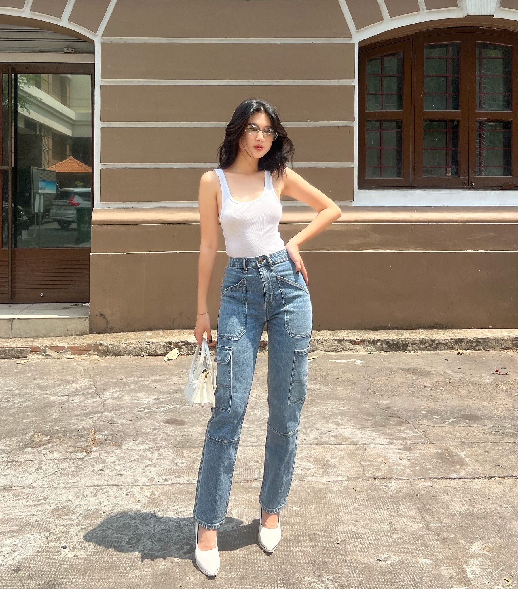 Quần Jeans Nữ Túi Hộp Dáng Suông - Cargo Pants Straight Jeans - 122WD1083A3950