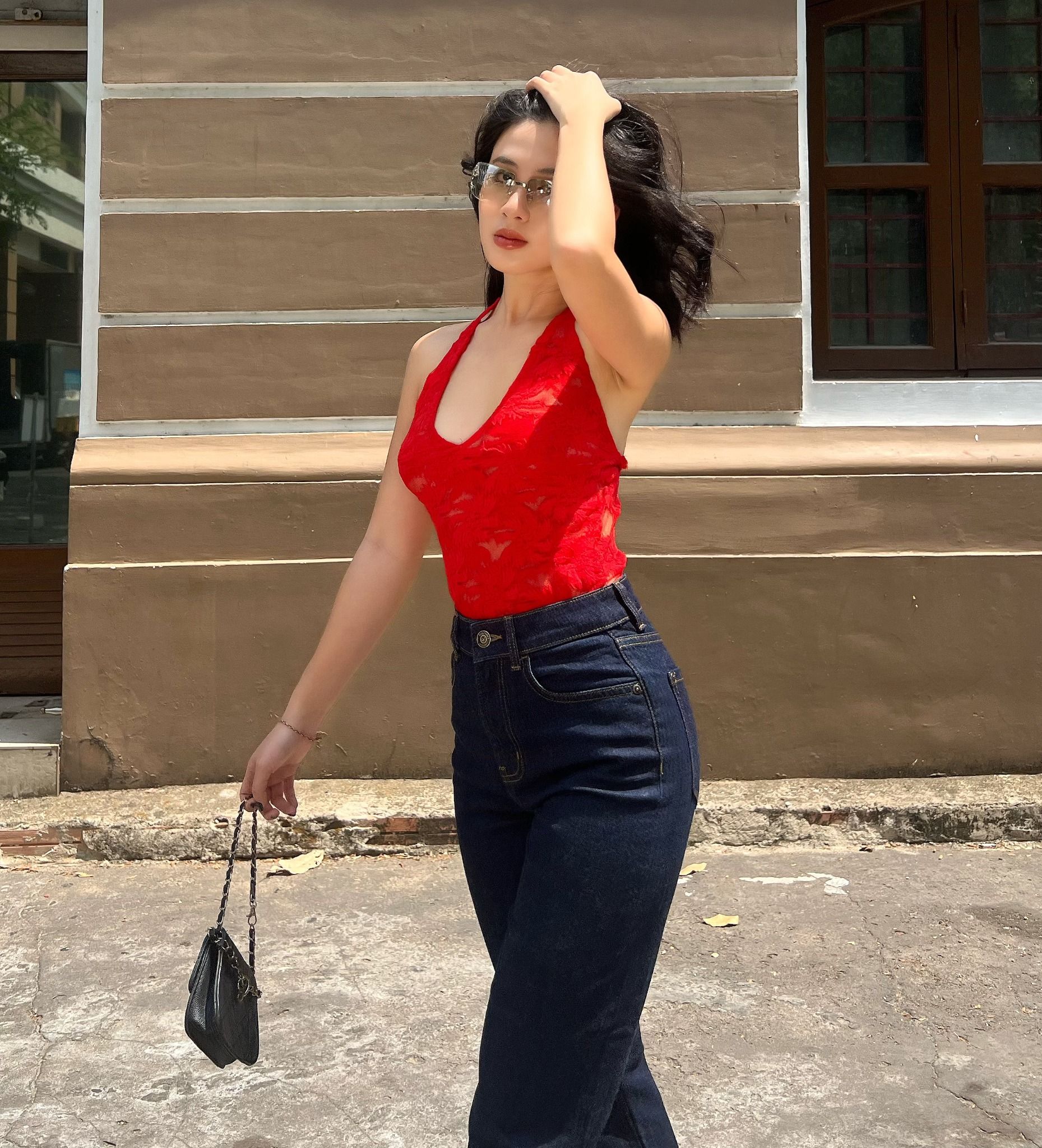 Quần Jeans Lửng Dáng Suông Phối Chỉ Caramel. Caramel Thread Ankle Straight Jeans - 222WD2093B1