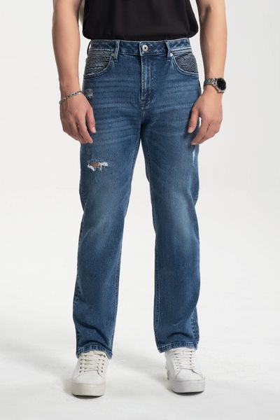 Quần Jeans Nam Dáng Rộng Relax Màu Xanh Sáng - Men's Wide-Leg Relax Fit Light Blue Jeans. 222MD4080F1930